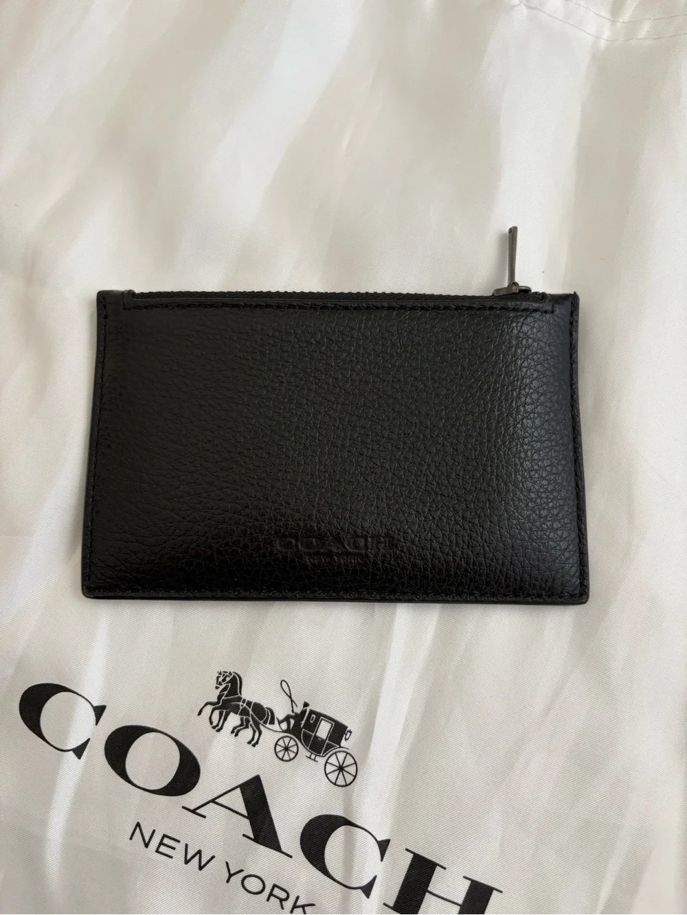 Coach Black Pebbled Leather Card Wallet with Zip